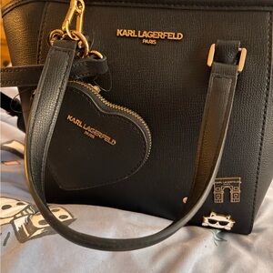 Karl Lagerfeld Black Shoulder Bag with Heart Charm